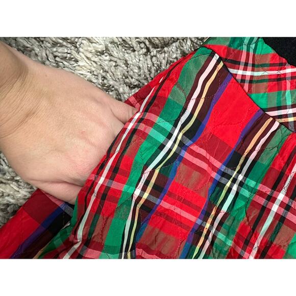 Vintage 60s 70s Maxi Dress Red Quilted Tartan Plaid Black Long Sleeve Christmas - Picture 7 of 12